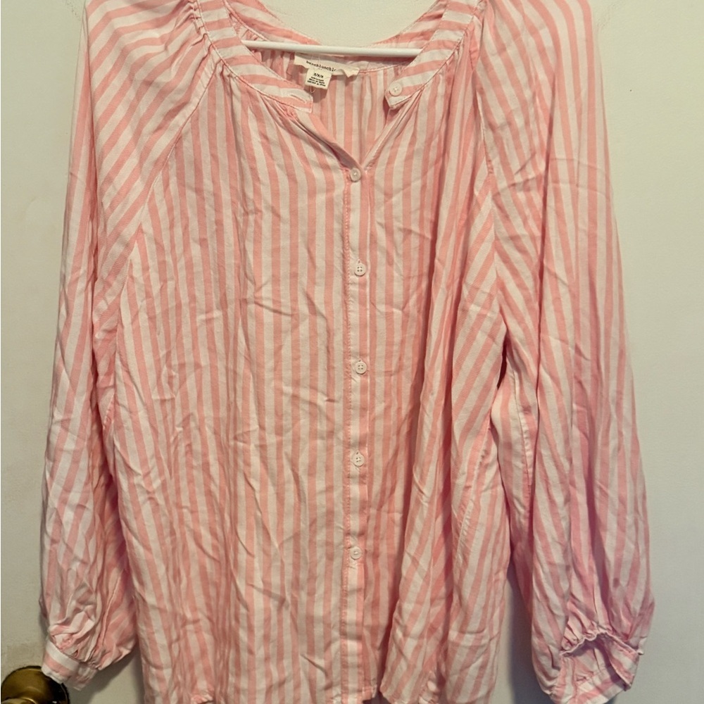 Beach Lunch Lounge Pink and White Striped Button-Front Shirt - Picture 4 of 4